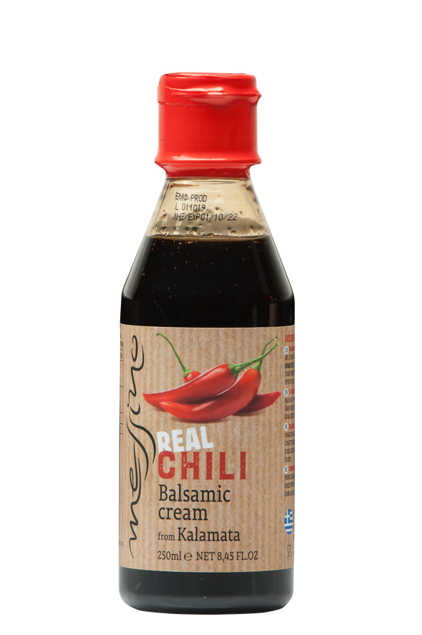 Front of bottle of Messino Balsamic Glaze with Chili